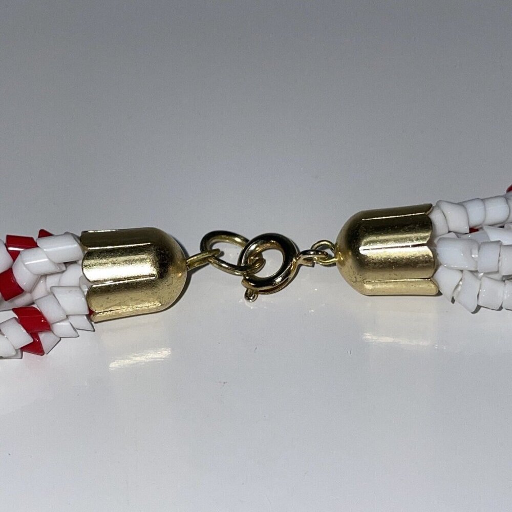 Vintage Red White & Blue Beaded Necklace 6 Strand 25” Long Statement Patriotic - Picture 3 of 10